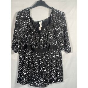 Venezia Lane Bryant Polka Dot Square Neck Smocked‎ Blouse Black White Plus 22/24